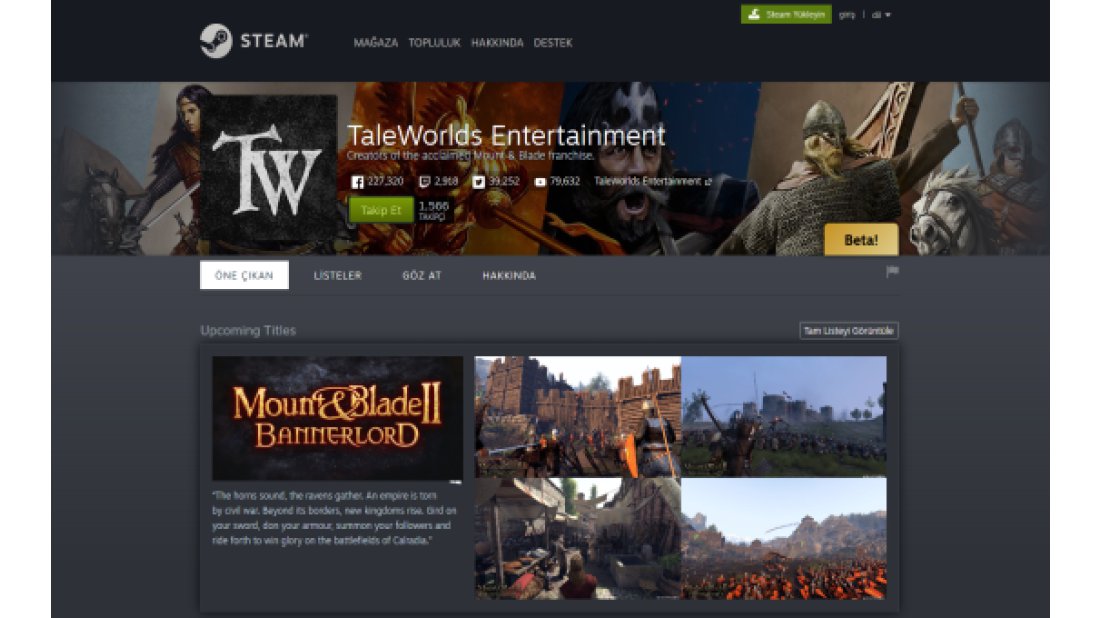 TaleWorlds Entertainment Steam geliştirici sayfasını açtı